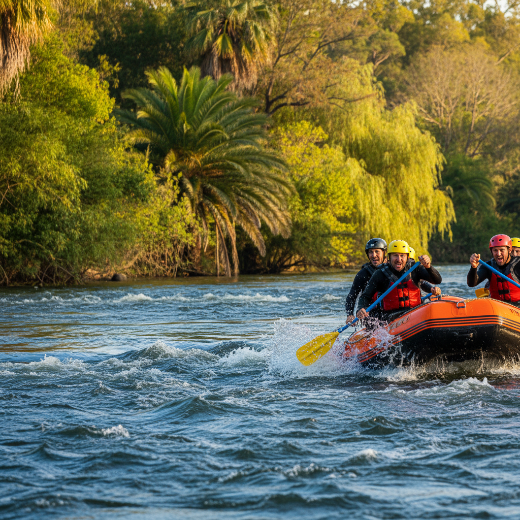 Grupo navegando en gomón por los canales del Delta del Tigre con emoción y acción
