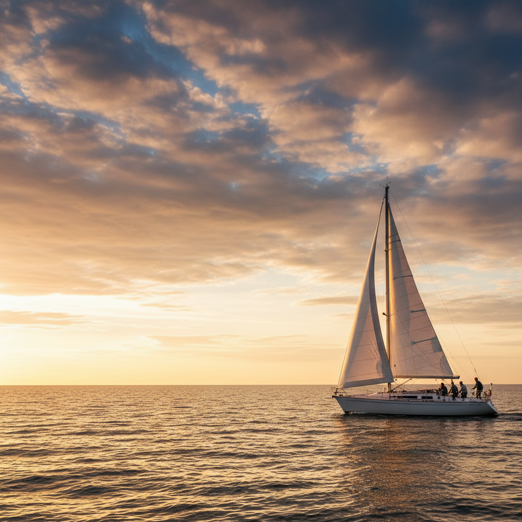 Velero a plena vela navegando en el Río de la Plata con marineros en acción