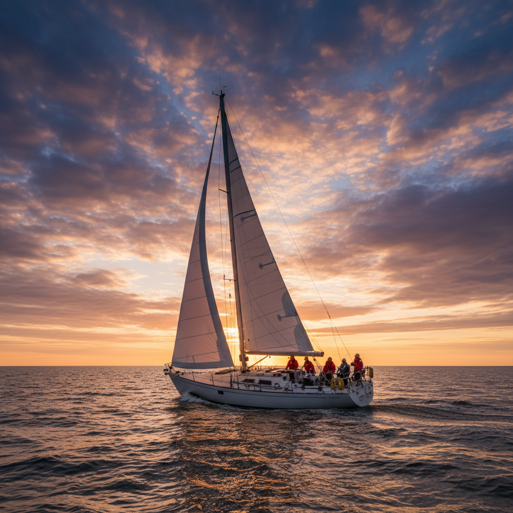 Velero a plena vela navegando en el Río de la Plata con marineros en acción